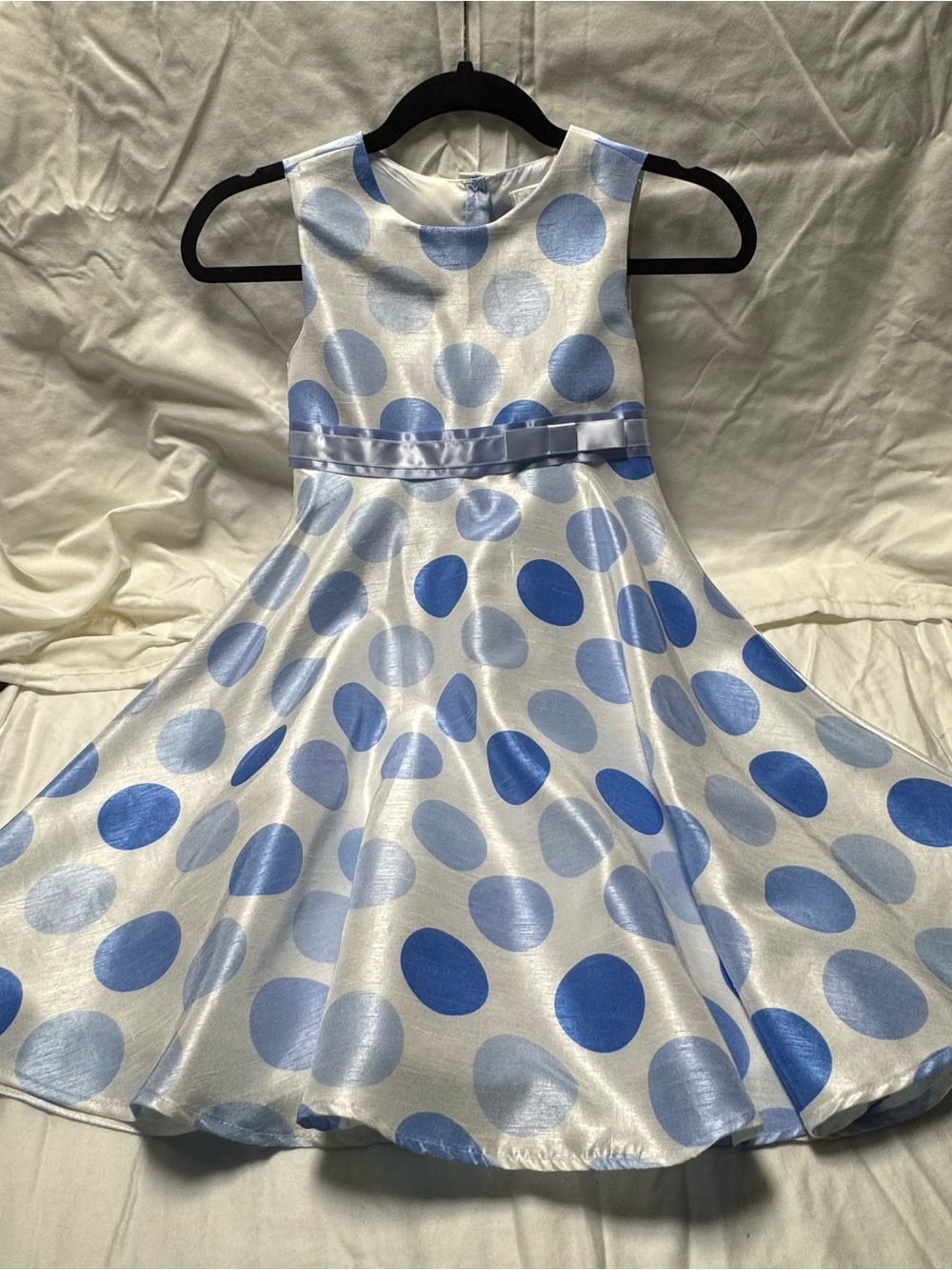 Girls' Light Blue Polka Dot Satin Occasion Dress